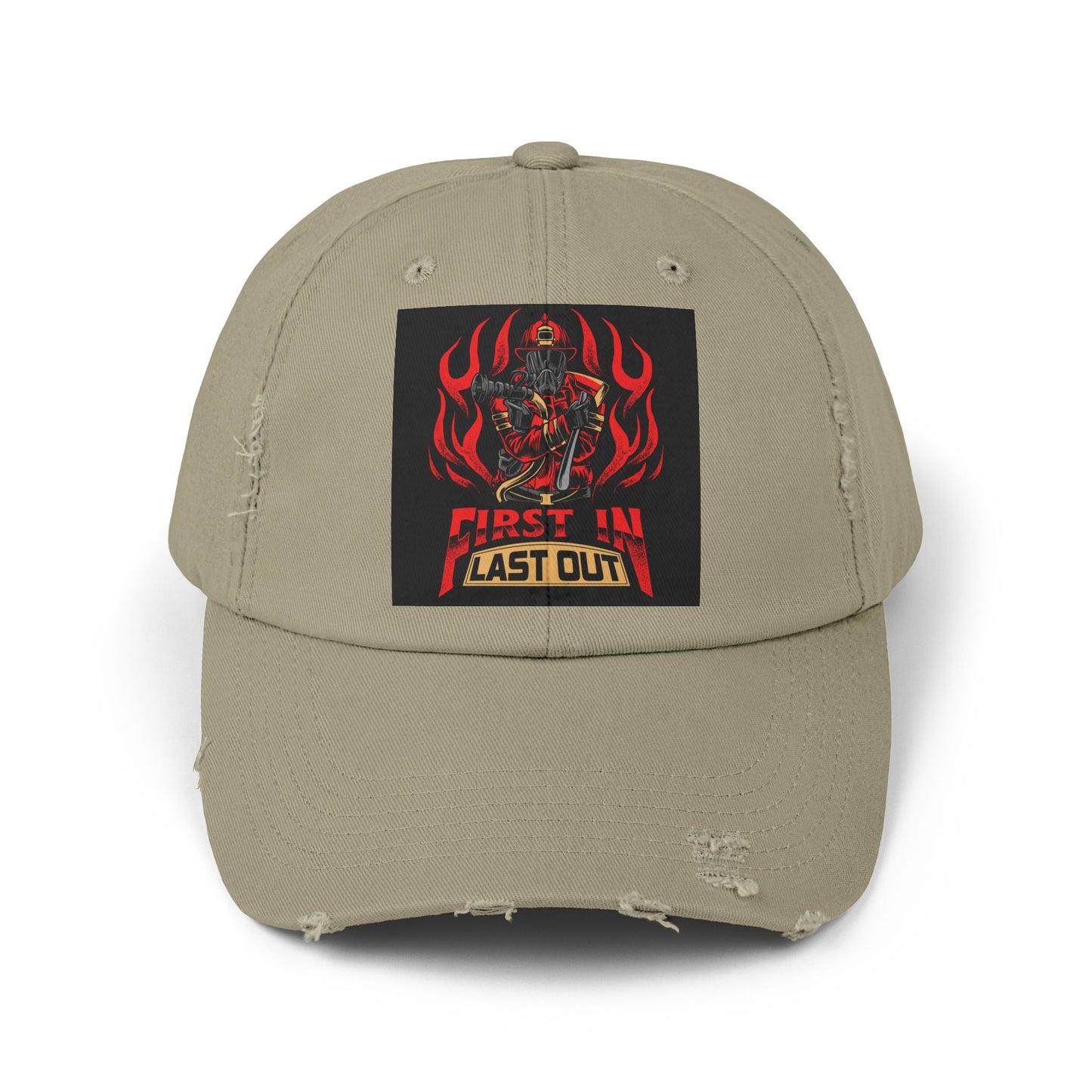 Unisex Distressed Cap - 'First In, Last Out' Vintage Style