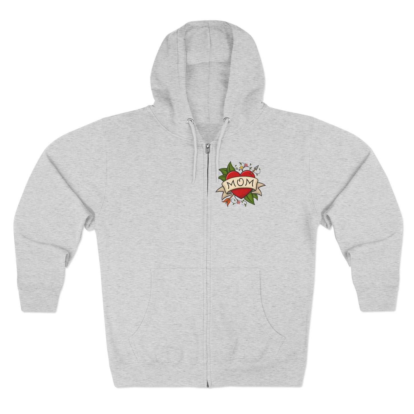 Mom Heart Tattoo Zip Hoodie | Retro Traditional Mom Tattoo Design