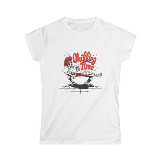 Chilling Time Women's Softstyle Tee - Relaxing Skeleton Design