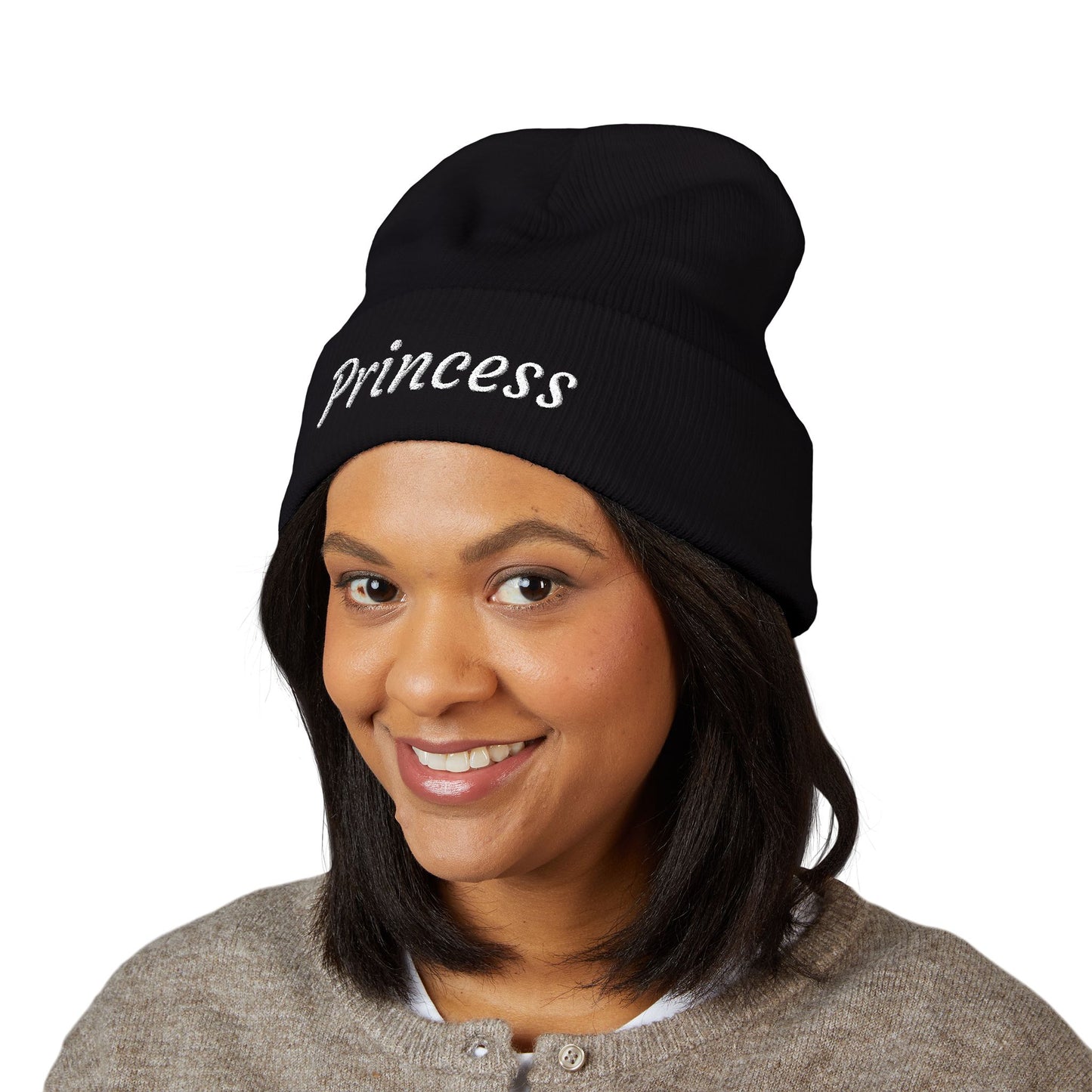 Princess embroidered beanie, cuffed hat, knit winter cap