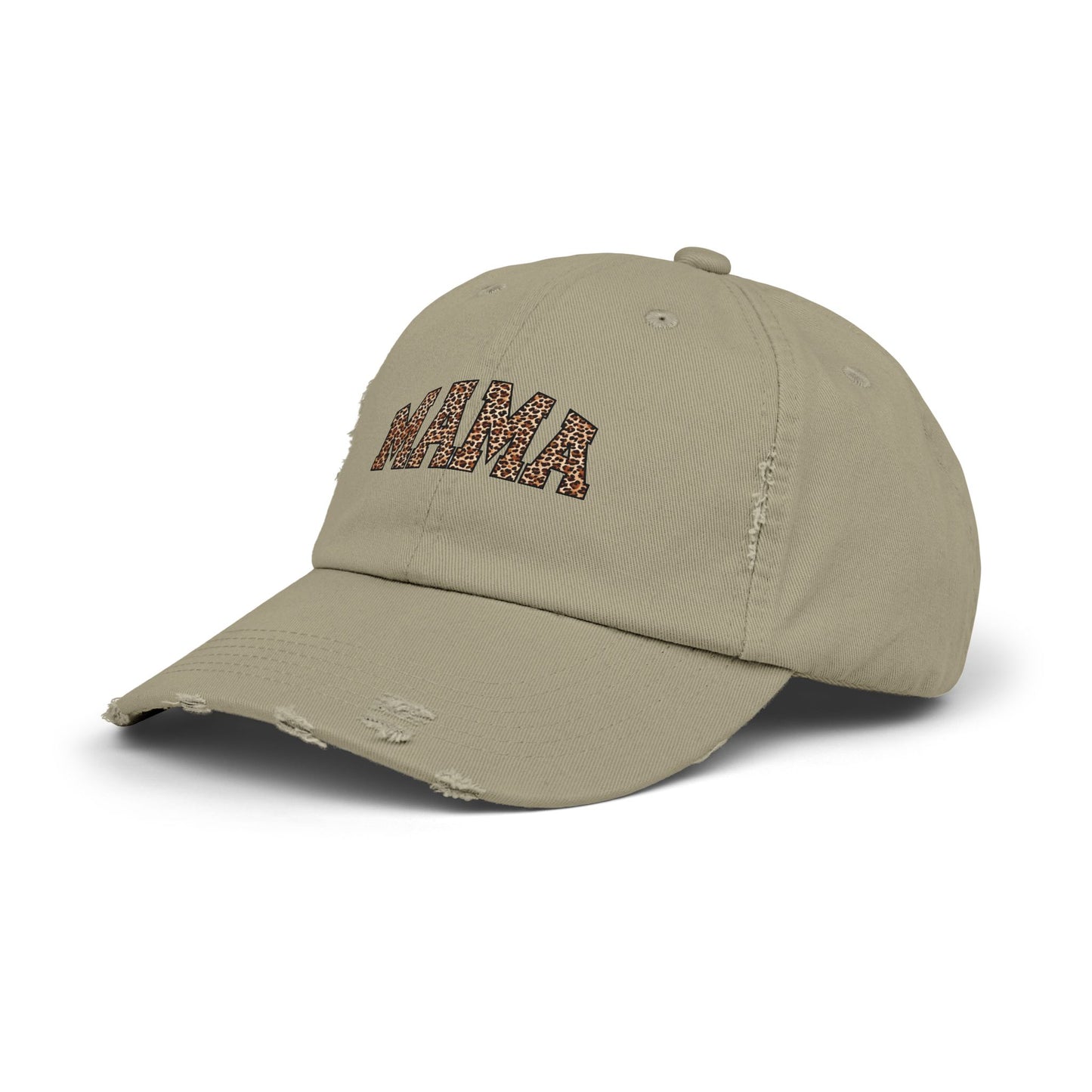 Distressed Mama Cap - Unisex Black Hat with Trendy Leopard Print