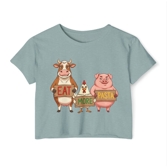 Eat More Pasta cow chicken pig design Crop Top | farm animal illustration, funny
