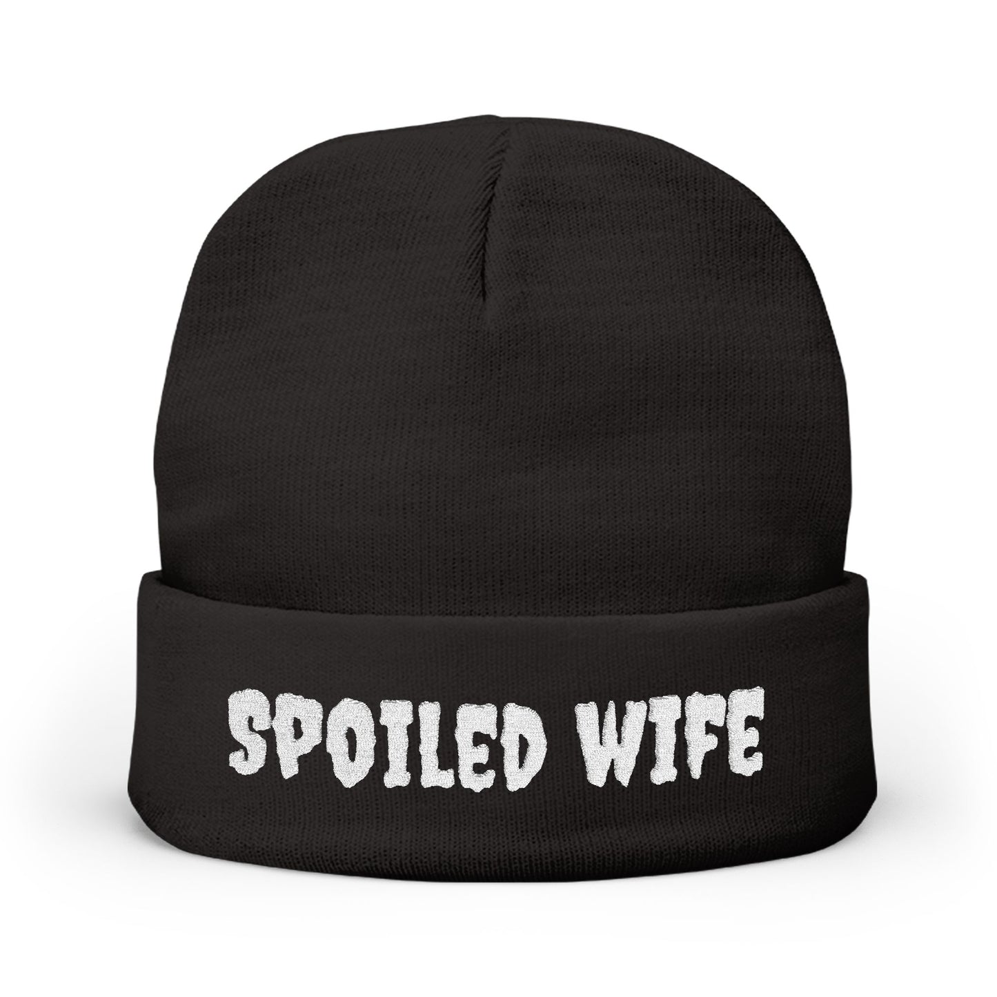 Spoiled Wife Knit Beanie | Embroidered Cuffed Hat