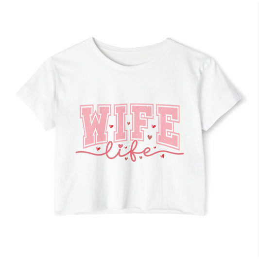 Wife Life Crop Top — Pink Retro Varsity "WIFE life" Festival Tee