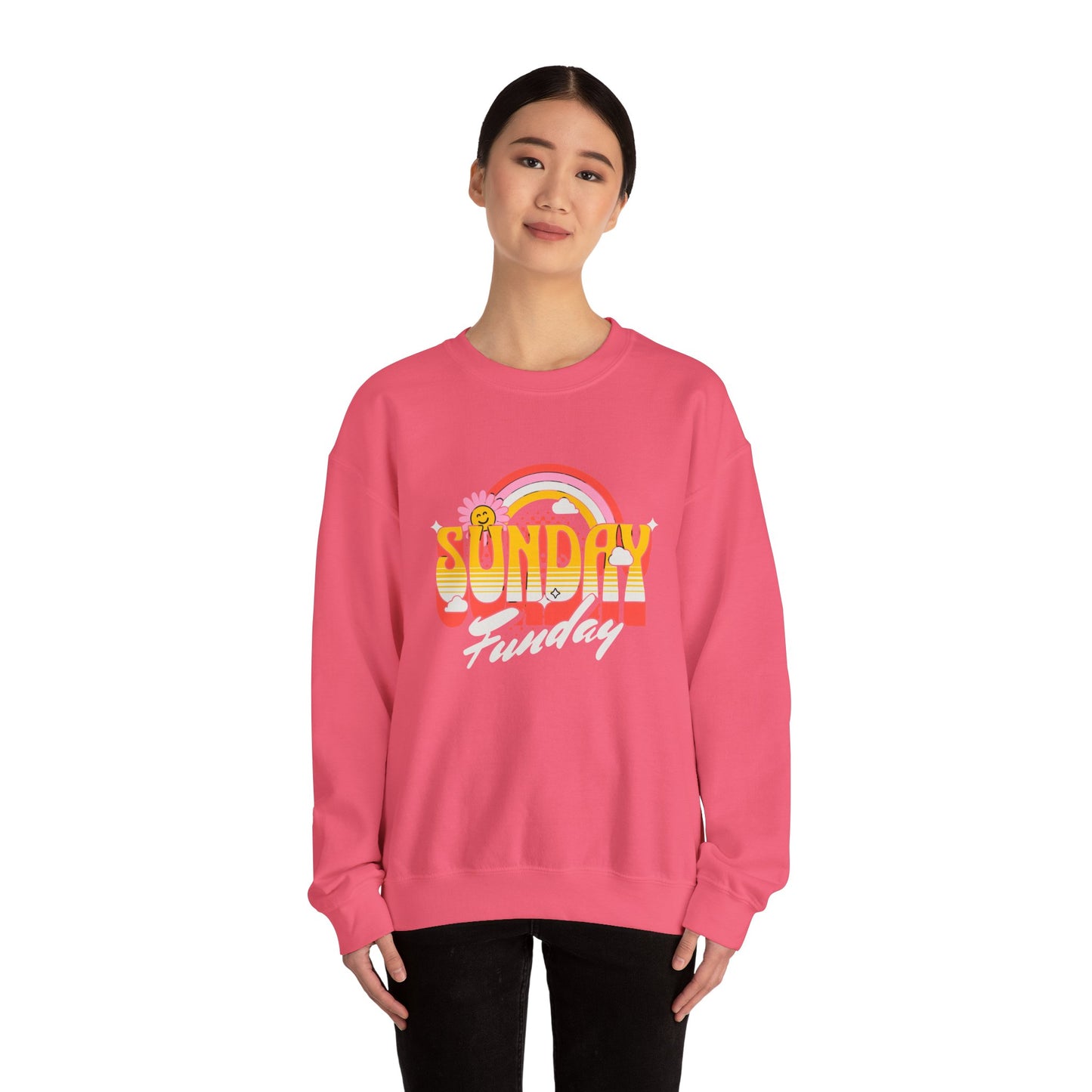 Sunday Funday Unisex Crewneck Sweatshirt - Retro Rainbow Design