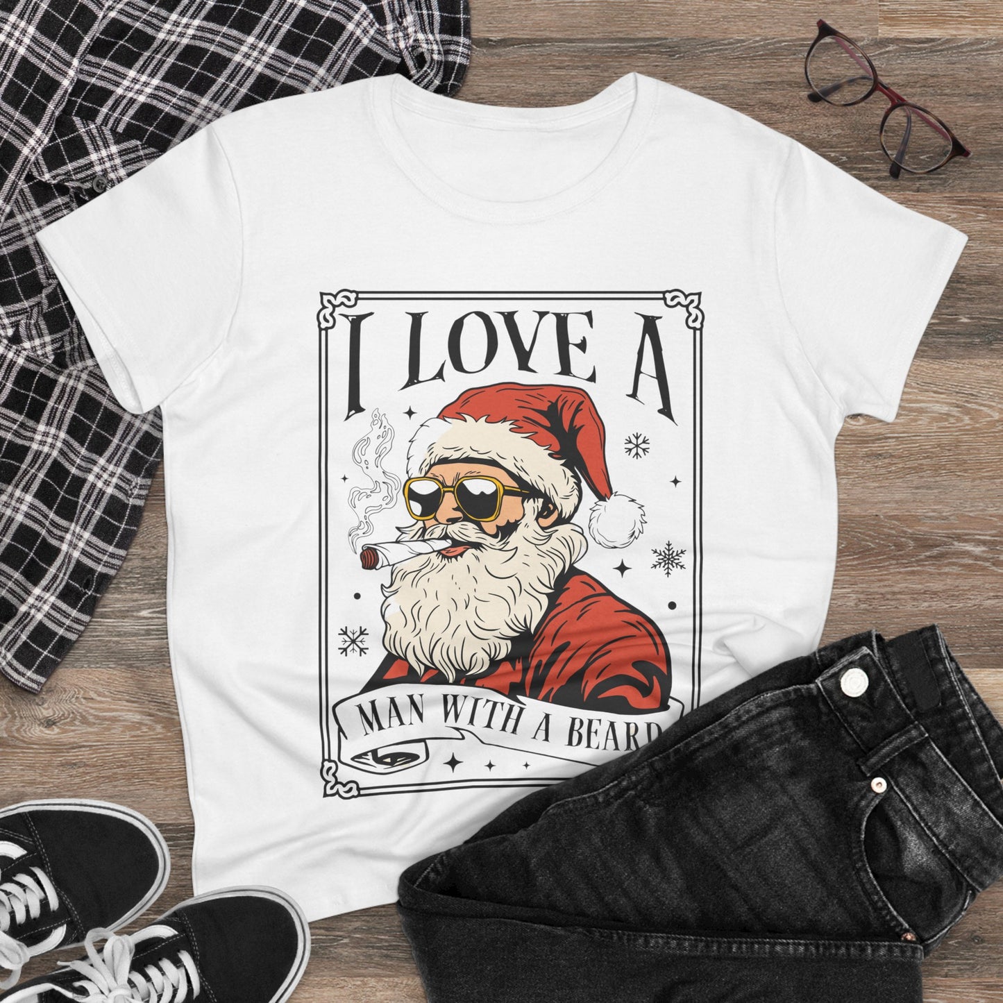 Santa Women's Tee, Funny Christmas Shirt, Holiday Gift for Her, Cute Santa Graphic Tee, Santa Lover Apparel, christmas