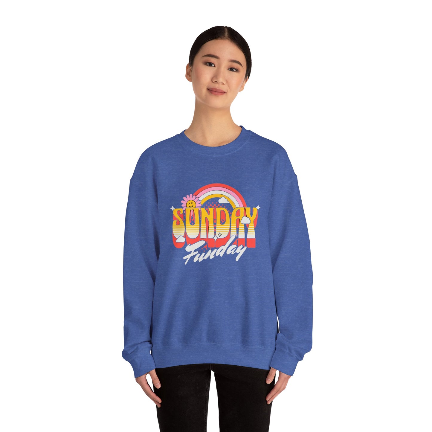 Sunday Funday Unisex Crewneck Sweatshirt - Retro Rainbow Design