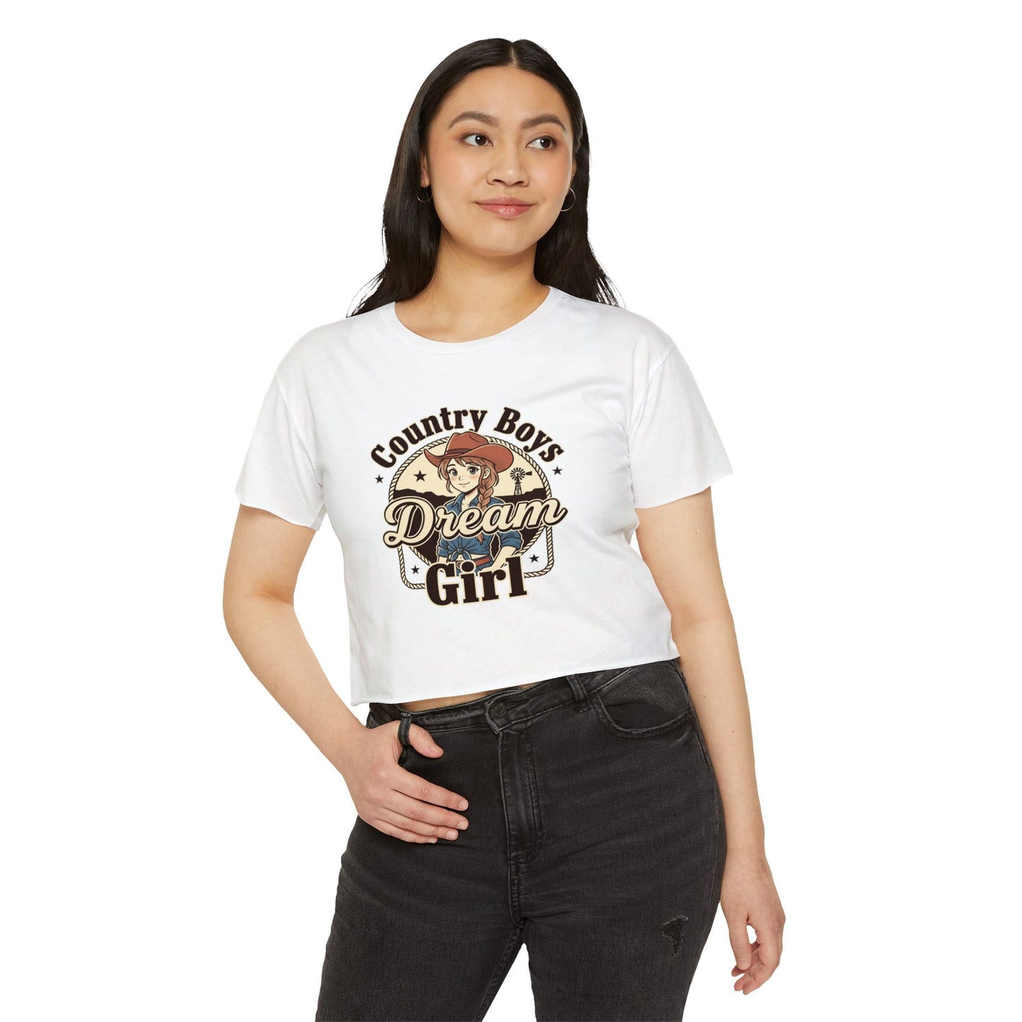 Country Boys Dream Girl Crop Top – Retro Cowgirl Festival Tee