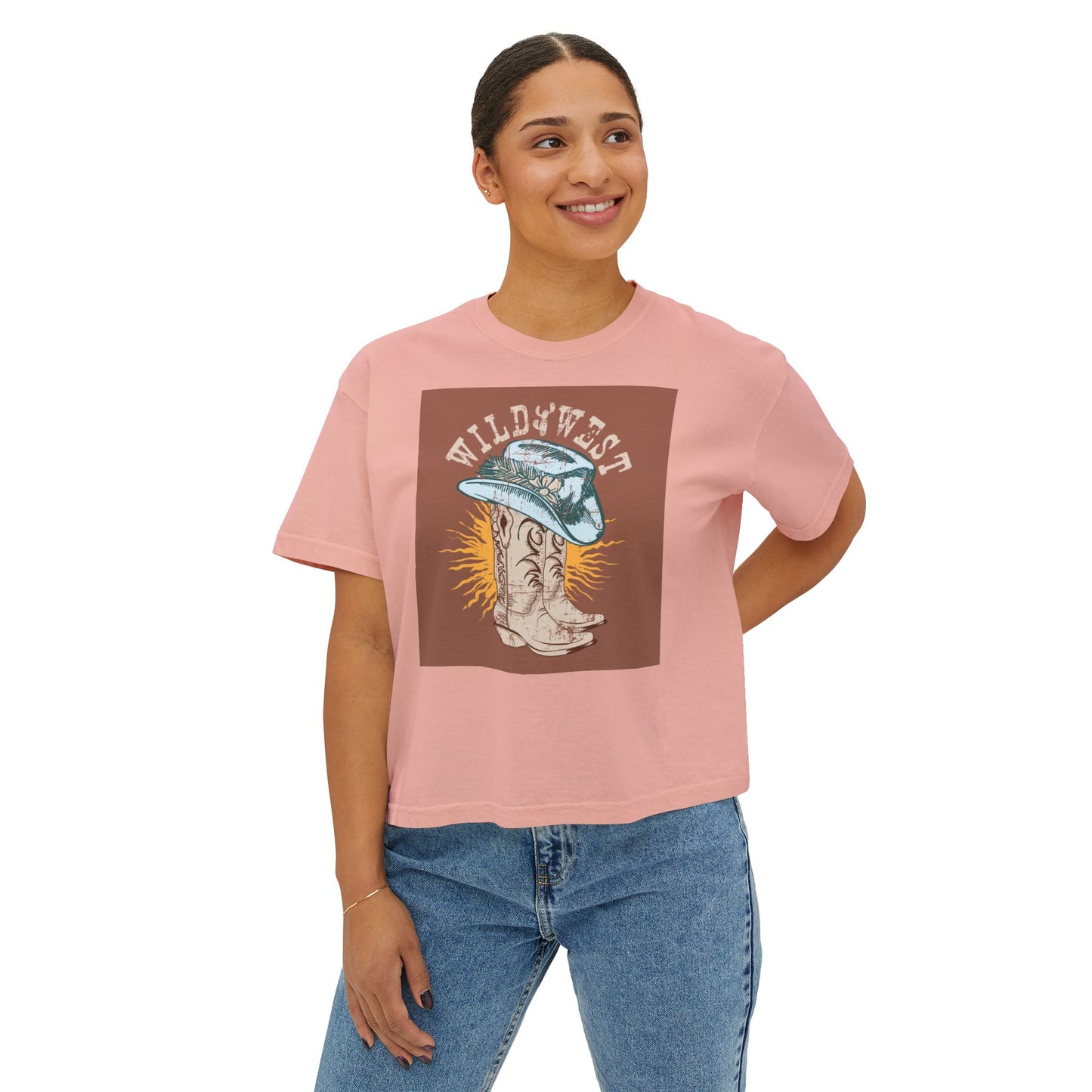 Wild West Women's Boxy Tee, Western Graphic T-Shirt, Vintage Cowboy Shirt, Boho Fashion Top, Casual Summer Wear, Gift for Her
