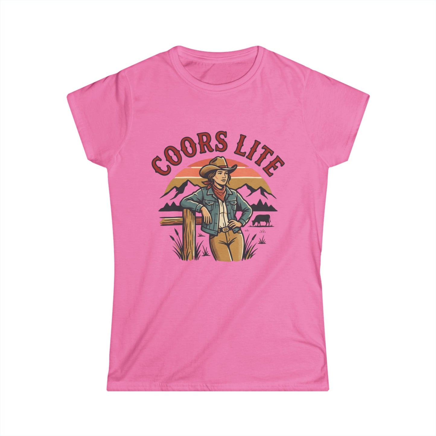 Coors Lite Western Cowgirl Tee | Mountain Sunset Outdoor Beer Design