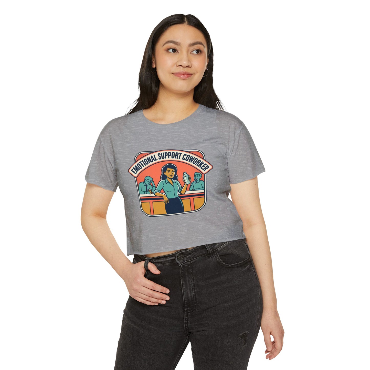 Emotional Support Coworker Crop Top — Retro Office Lady Festival Tee