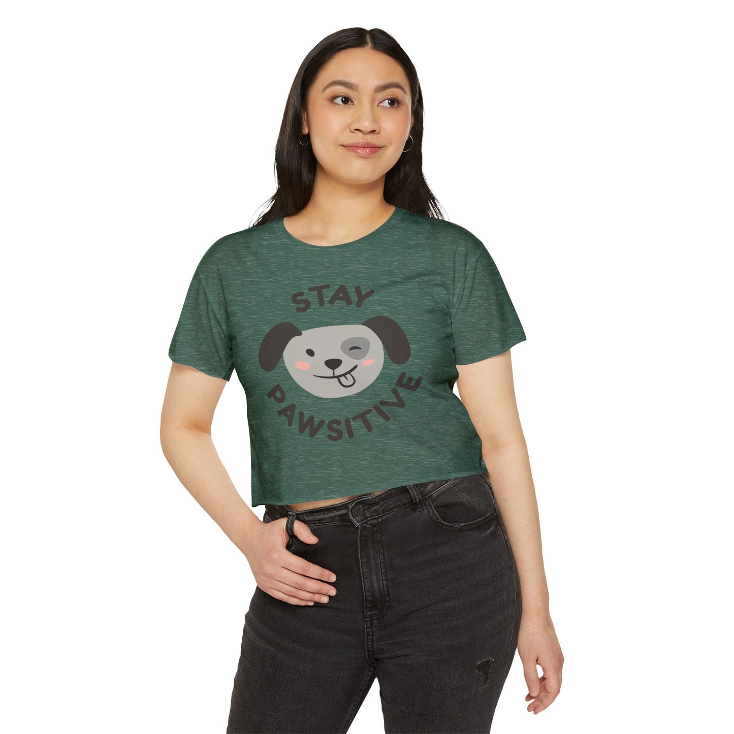 Stay Pawsitive Dog Crop Top — Women's Cute Festival Tee
