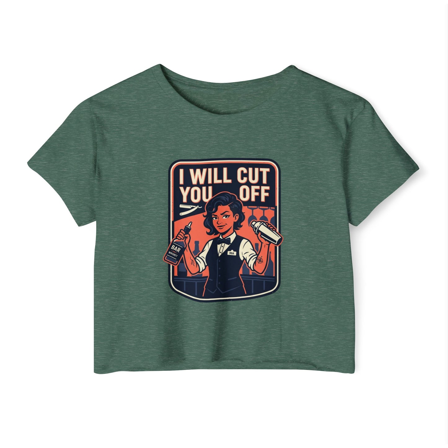 Women's Crop Top — 'I Will Cut You Off' Barber Shop Graphic