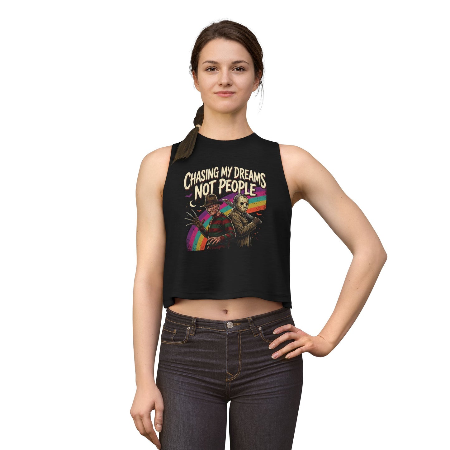 Chasing My Dreams Not People Crop Top | Retro Horror Movie Mashup