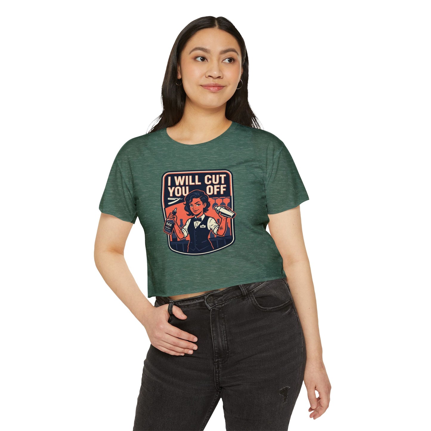 Women's Crop Top — 'I Will Cut You Off' Barber Shop Graphic