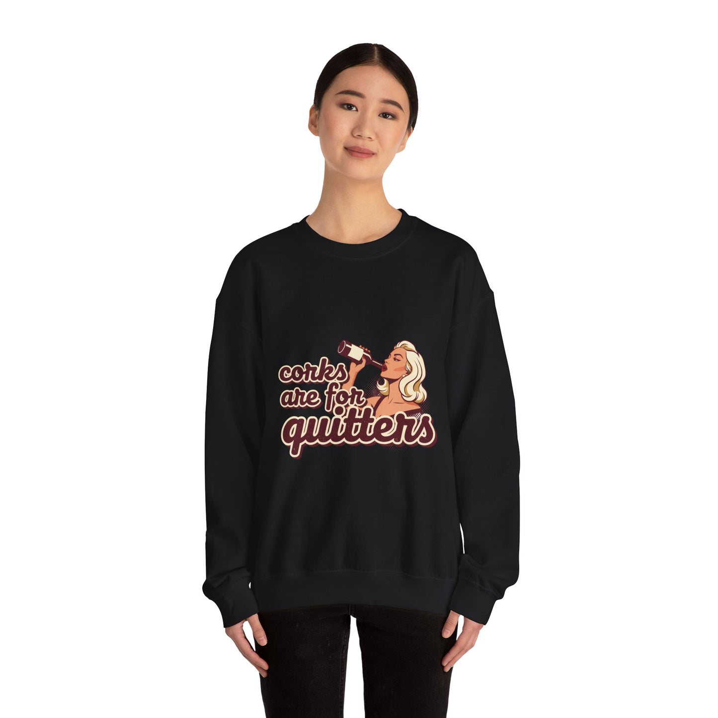 Corks Are For Quitters sweatshirt | Funny Retro Woman Drinking Design