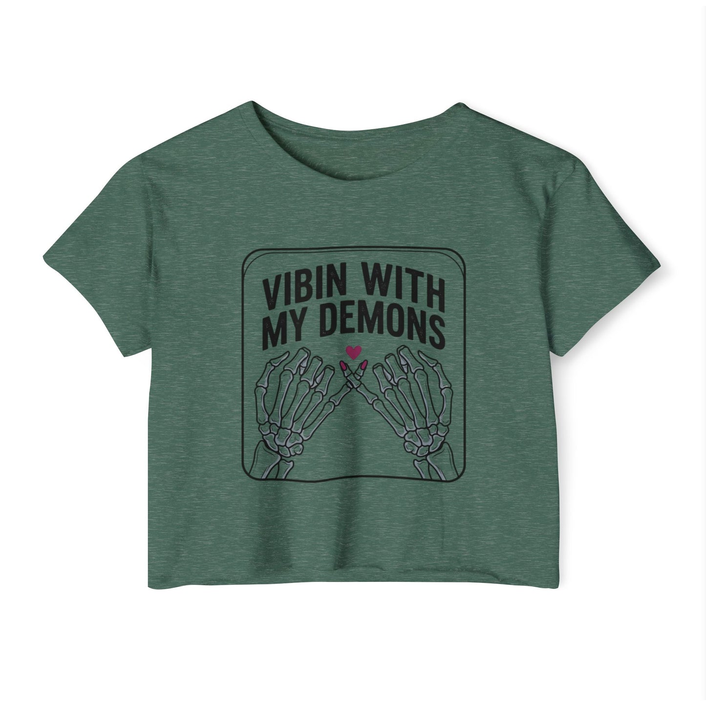 Vibin With My Demons Skeleton Hands Crop Top | Festival Halloween Tee