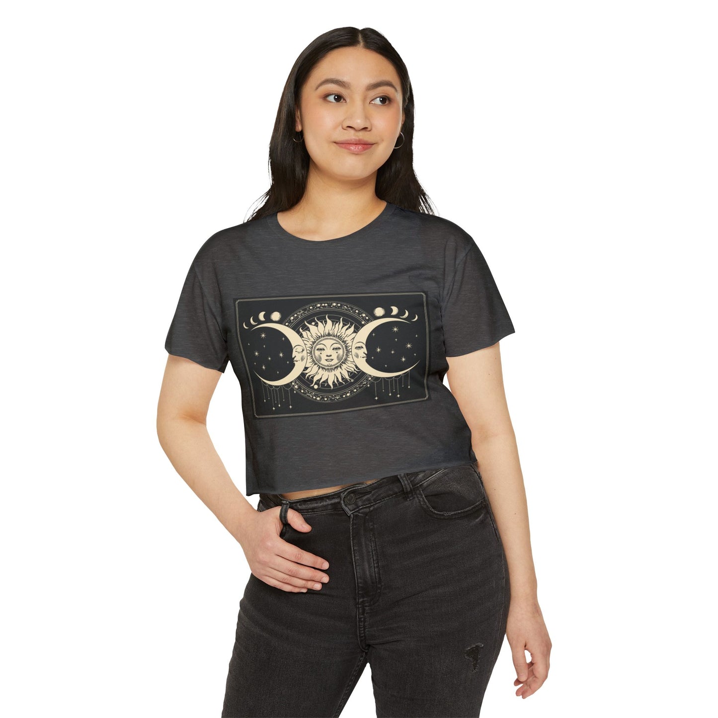 Celestial Sun & Moon Crop Top — Boho Festival Women's Tee