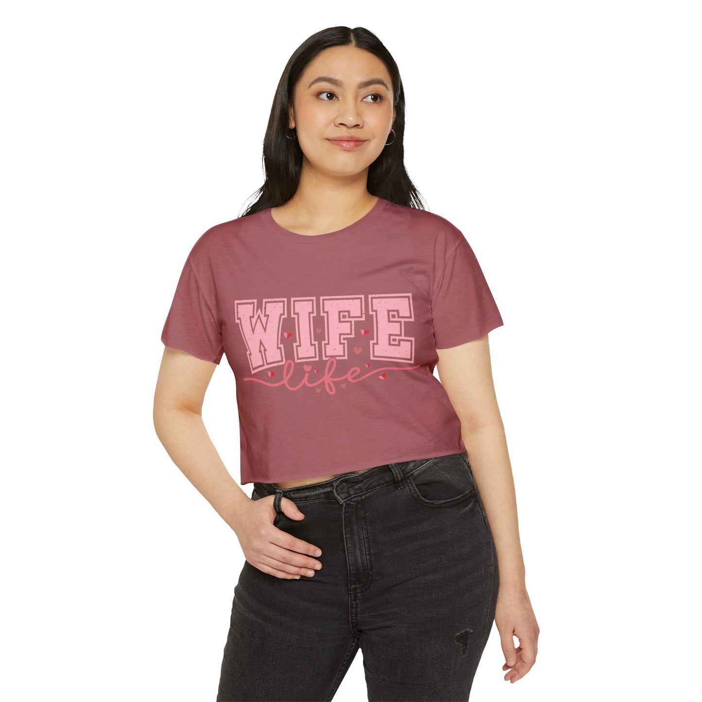 Wife Life Crop Top — Pink Retro Varsity "WIFE life" Festival Tee