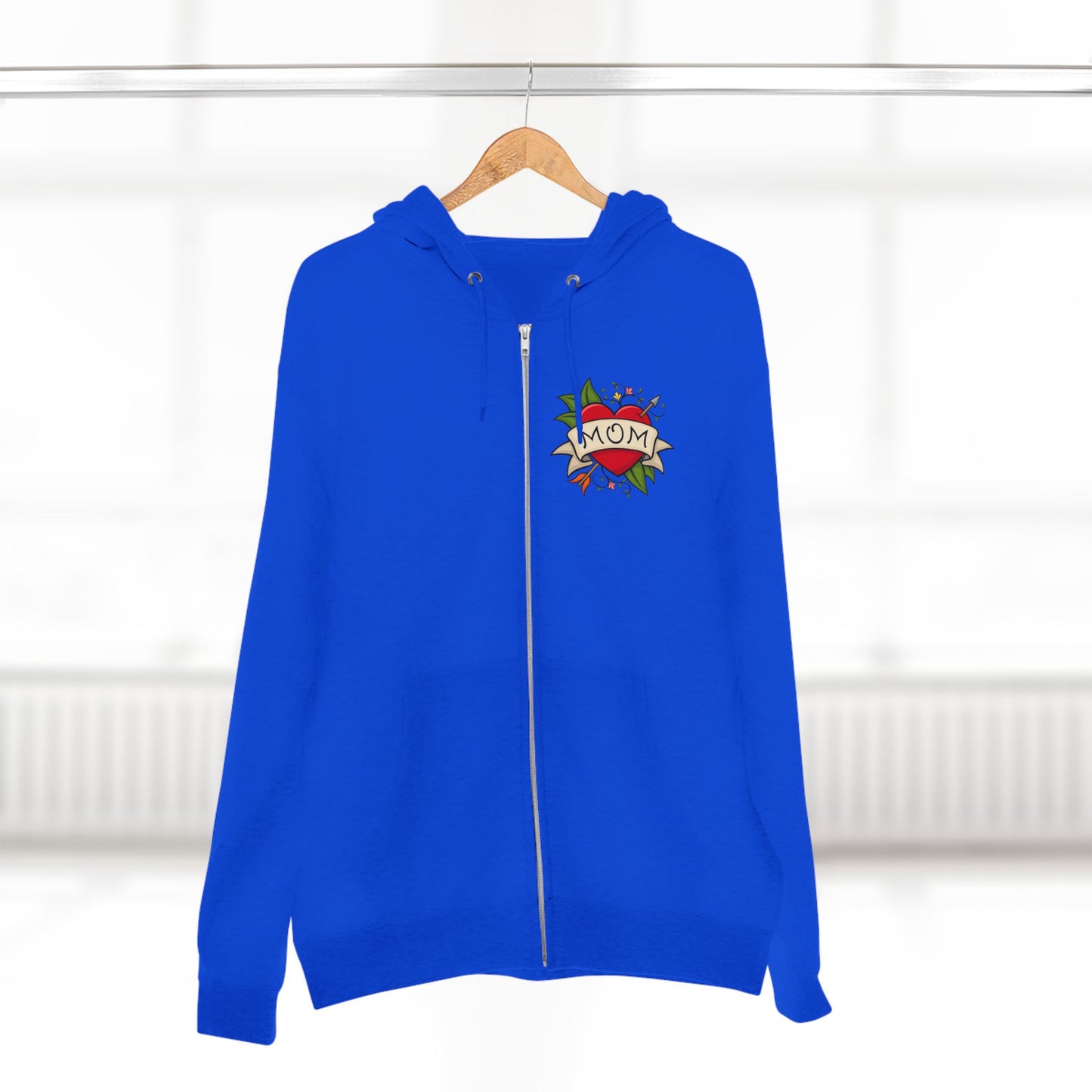 Mom Heart Tattoo Zip Hoodie | Retro Traditional Mom Tattoo Design