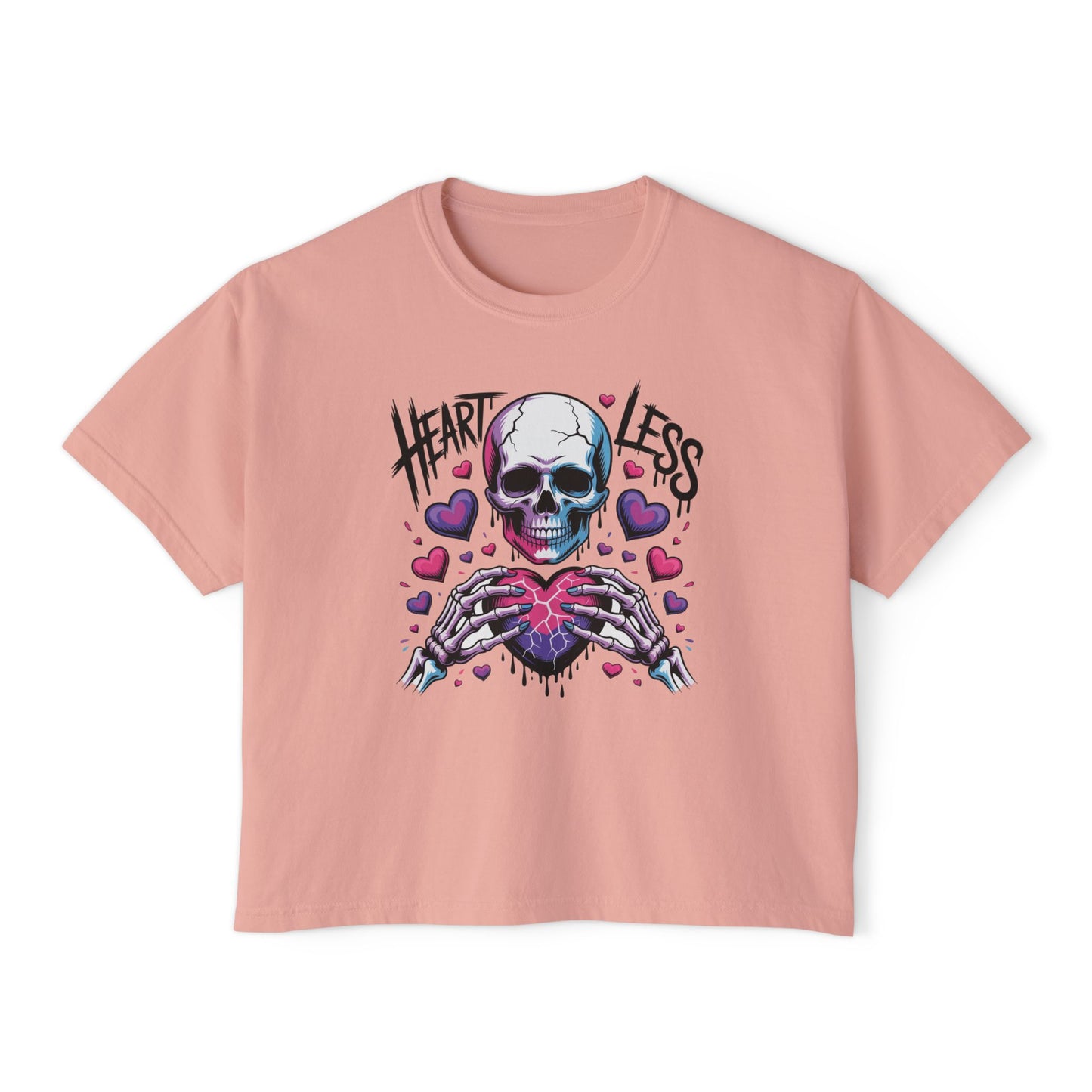 Heartless Skull Holding Heart T‑Shirt | Gothic Skull Tee, Pink Hearts Graphic