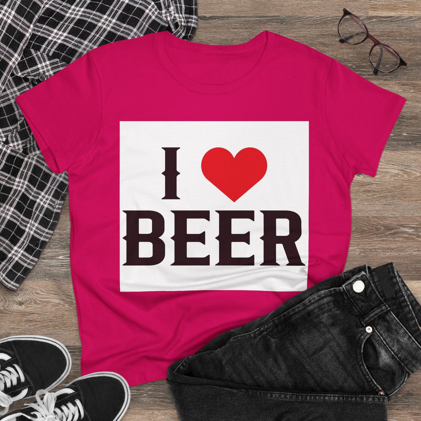 I Love Beer Women's Midweight Cotton Tee, Beer Lover Shirt, Gift for Beer Enthusiasts, Casual Everyday Wear, Fun Party Tee