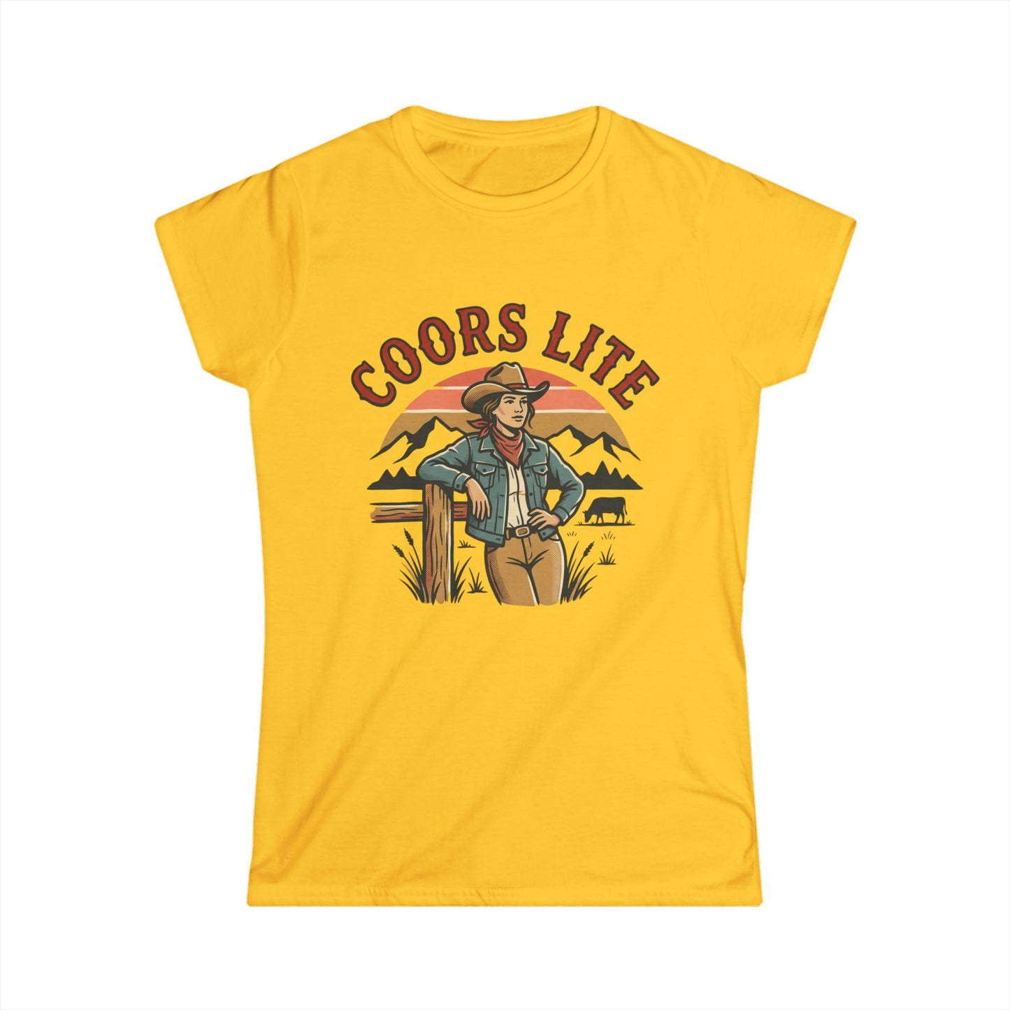 Coors Lite Western Cowgirl Tee | Mountain Sunset Outdoor Beer Design