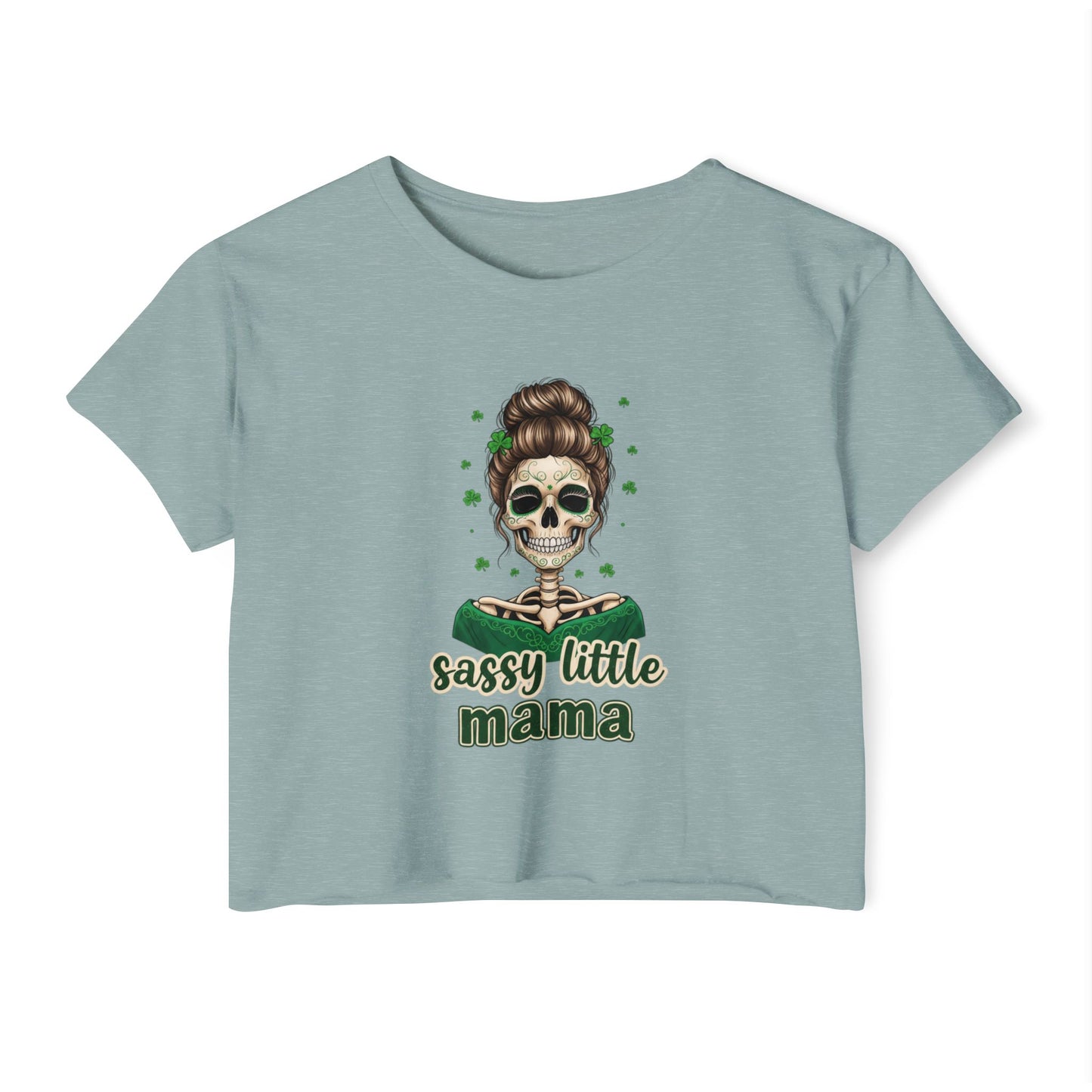 Sassy Little Mama skull illustration Crop Top | Día de los Muertos inspired