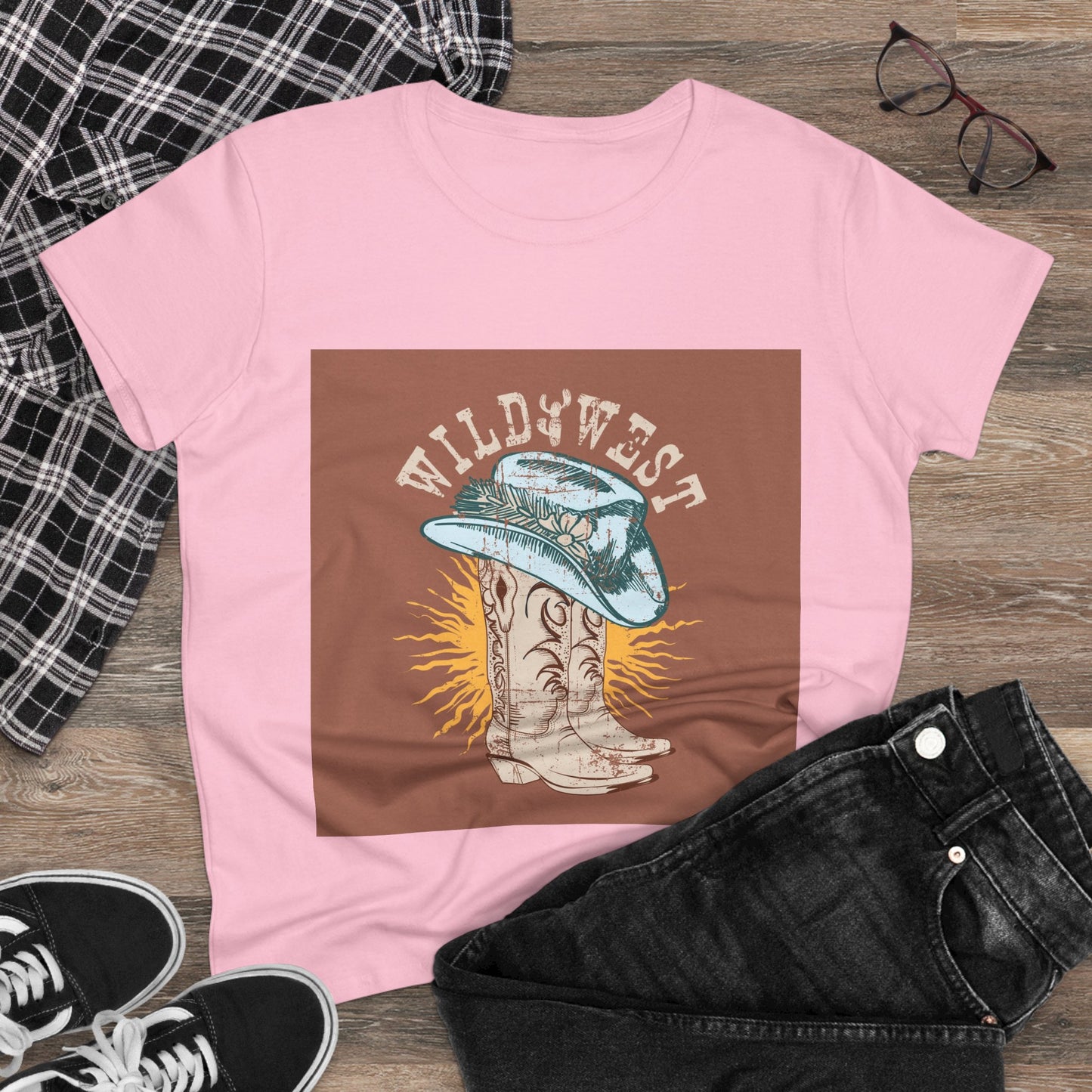 Wild West Women's Cotton Tee - Casual Summer Top, Boho Fashion, Vintage Graphic Shirt, Gift for Cowgirls, Western Wear