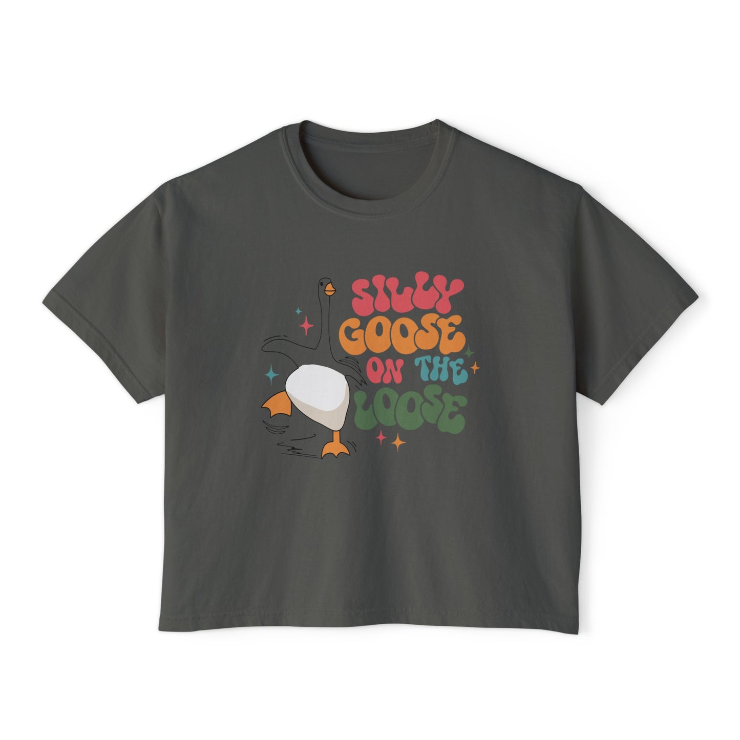 Silly Goose On The Loose boxy tee | Retro duck illustration, playful typography