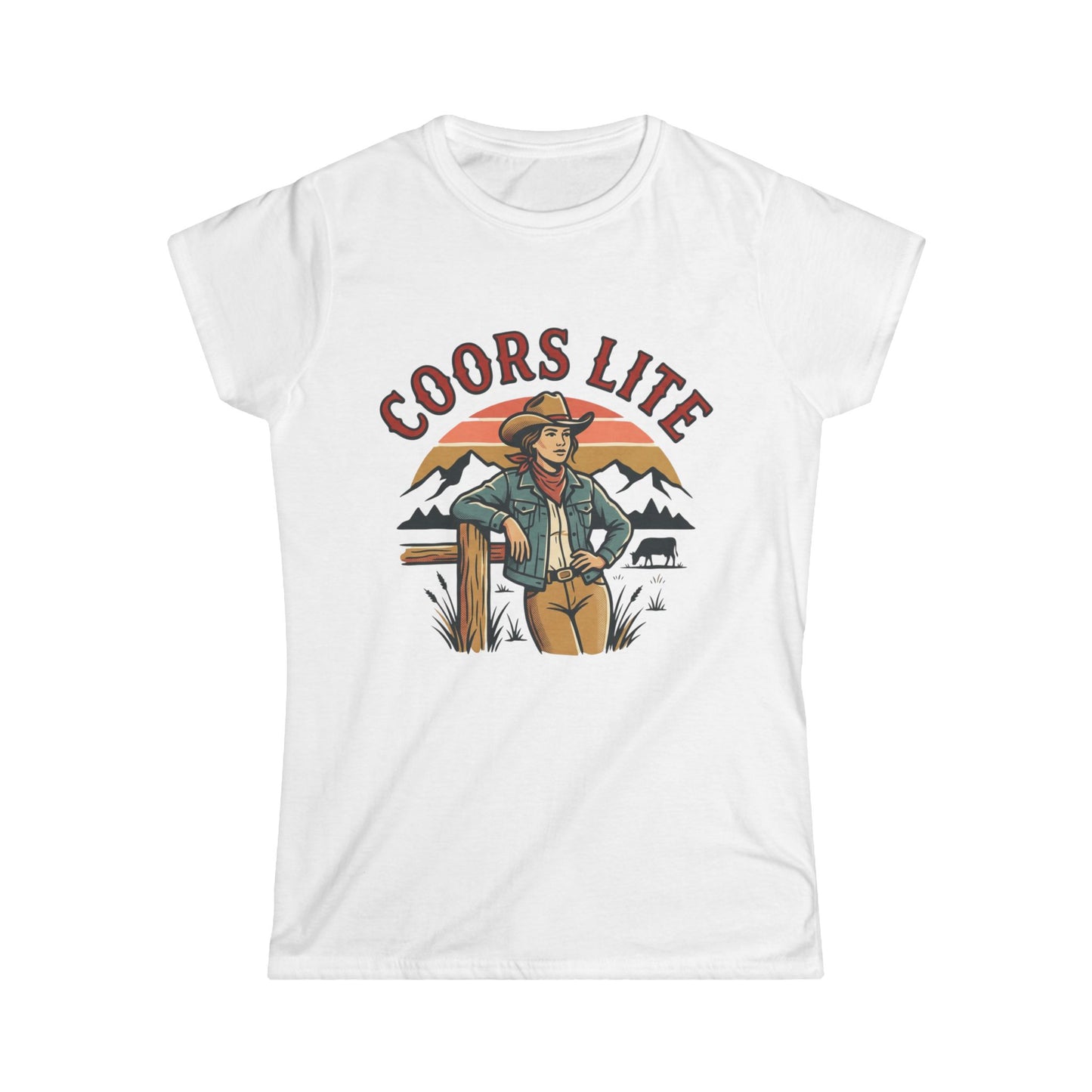 Coors Lite Western Cowgirl Tee | Mountain Sunset Outdoor Beer Design