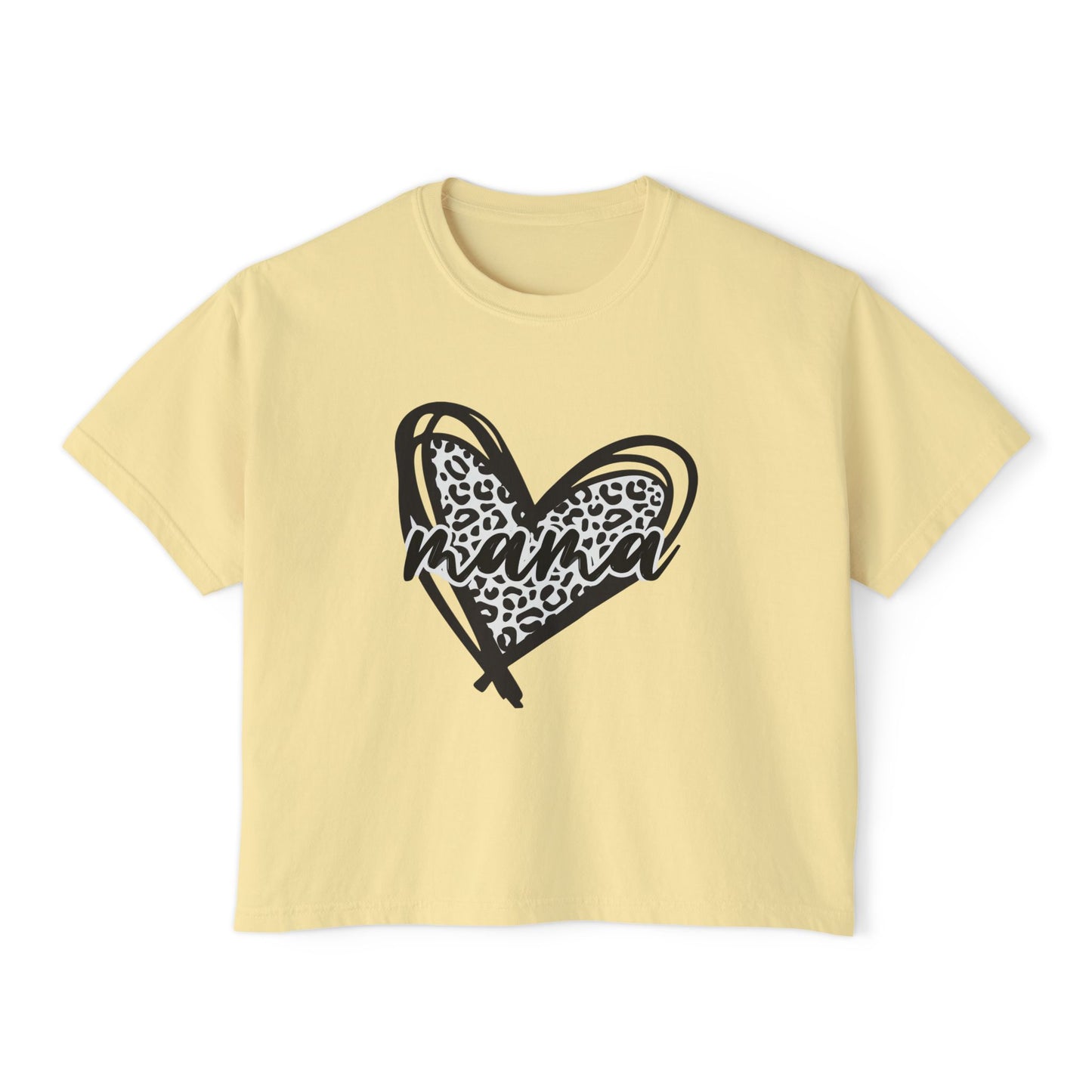 Mama Leopard Heart Boxy Tee — Cute Mother's Day Casual Top