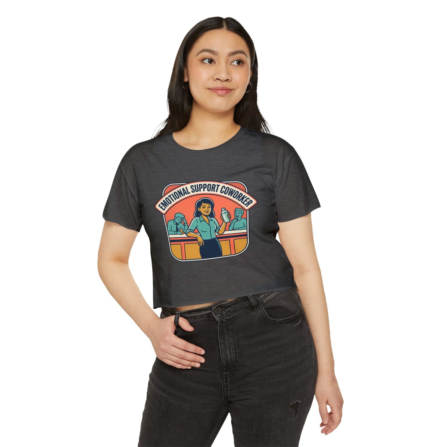 Emotional Support Coworker Crop Top — Retro Office Lady Festival Tee