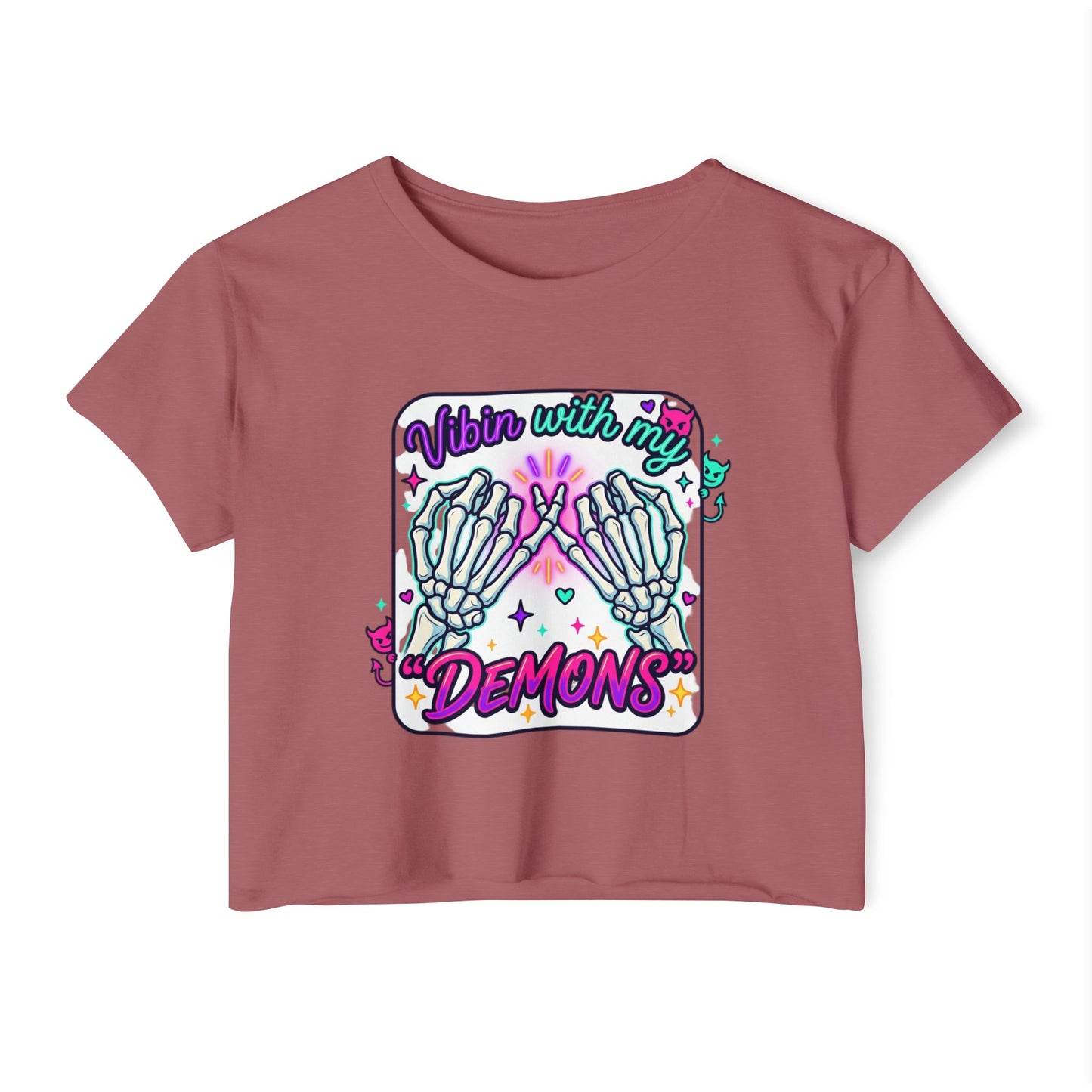 Vibin with My Demons Crop Top | Skeleton Hands Neon Cute Gothic
