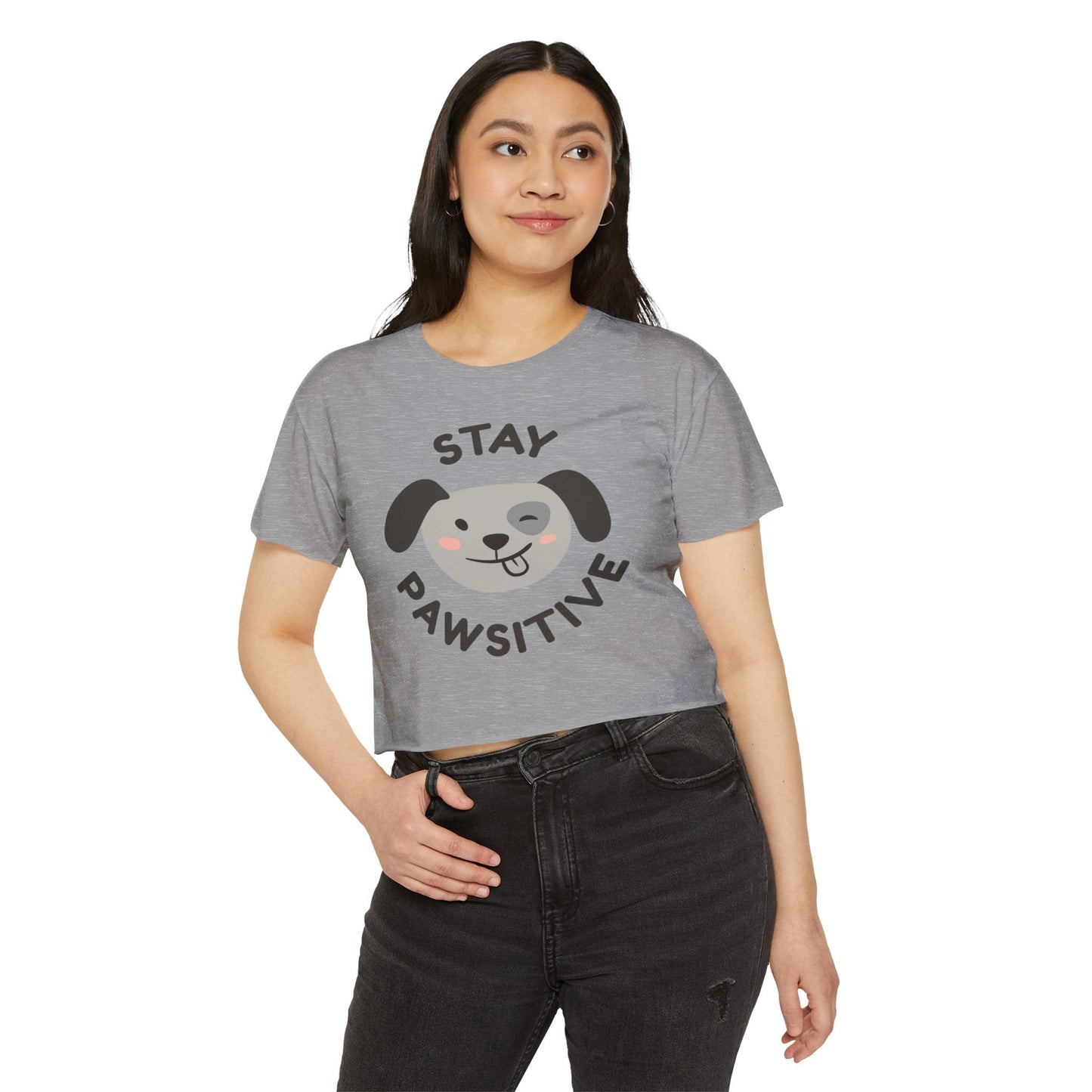 Stay Pawsitive Dog Crop Top — Women's Cute Festival Tee