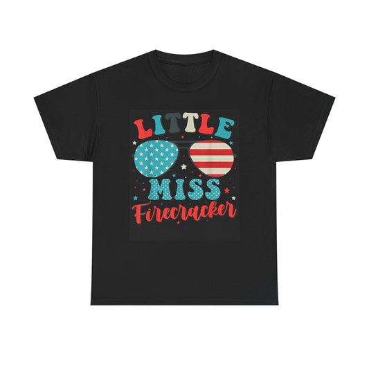 Little Miss Firecracker Unisex Heavy Cotton Tee - Patriotic 4th of July Shirt