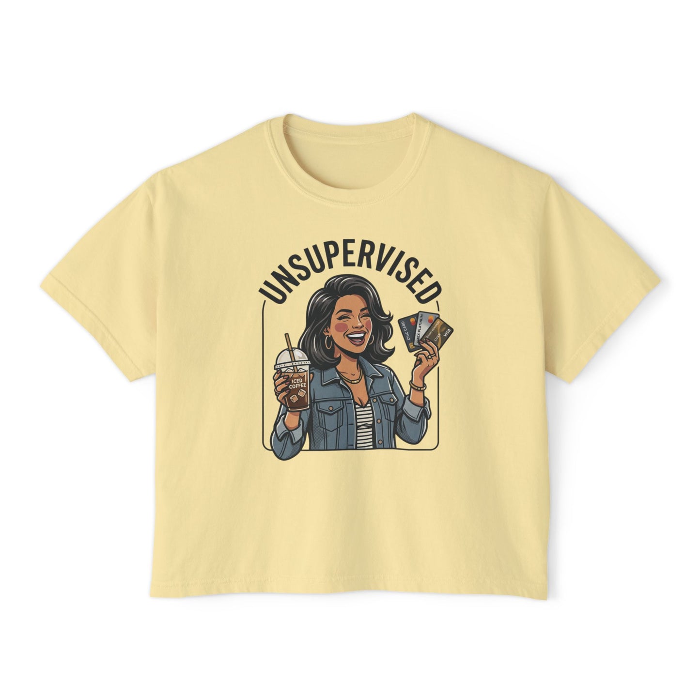 Unsupervised Women's Boxy Tee — Funny Graphic Coffee & Cards Design