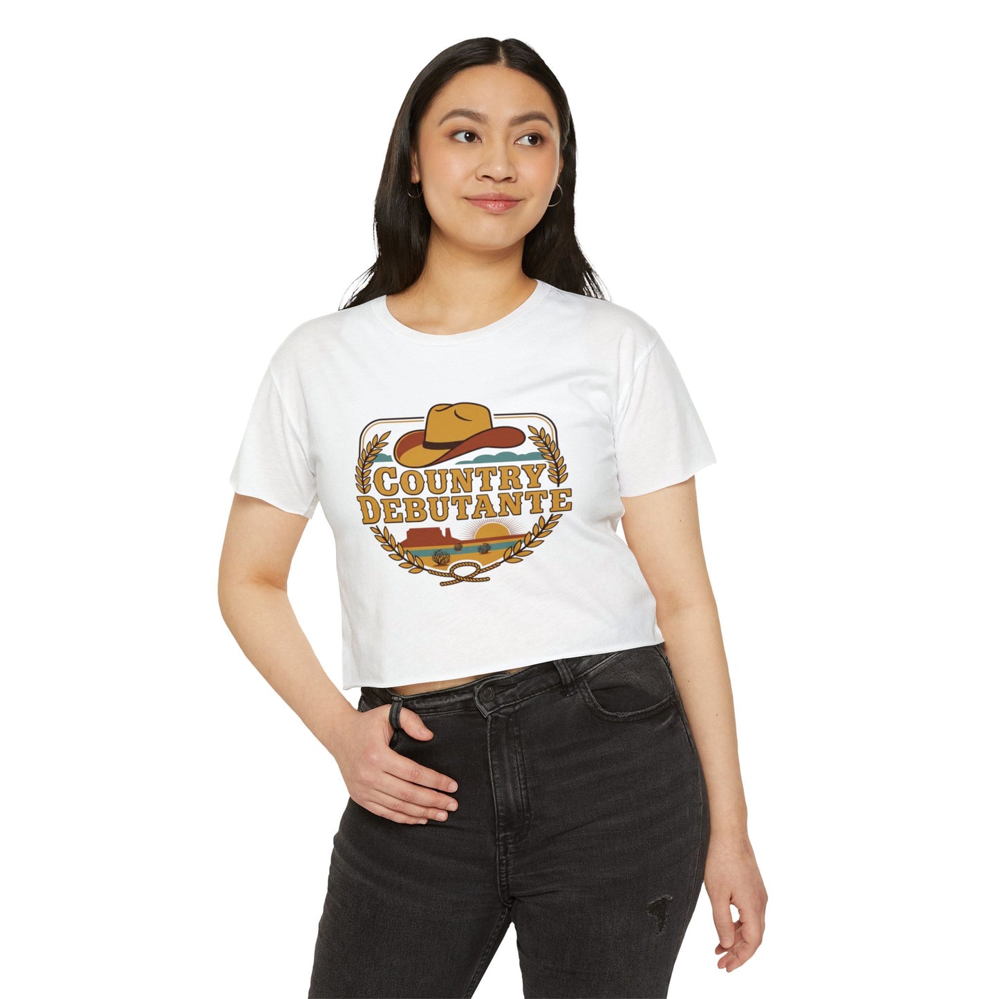 Country Debutante crop top | Cowgirl hat western logo, festival crop