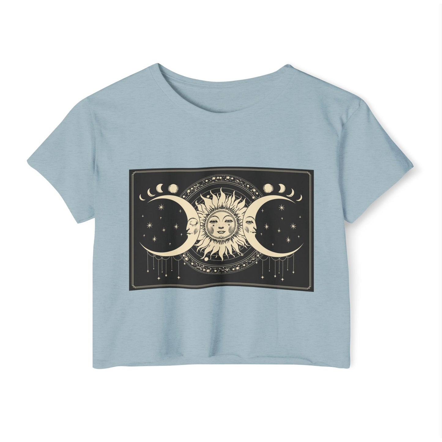 Celestial Sun & Moon Crop Top — Boho Festival Women's Tee