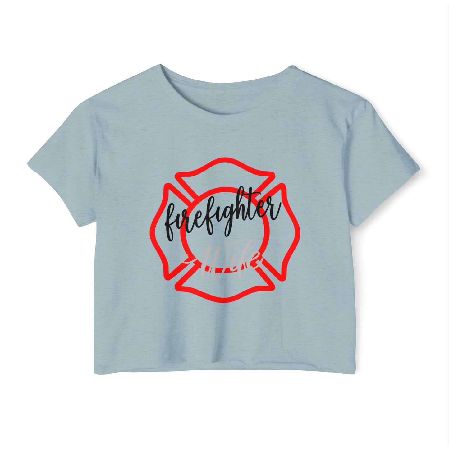 Firefighter Wife Crop Top — Women’s Festival Tee with Maltese Cross Design