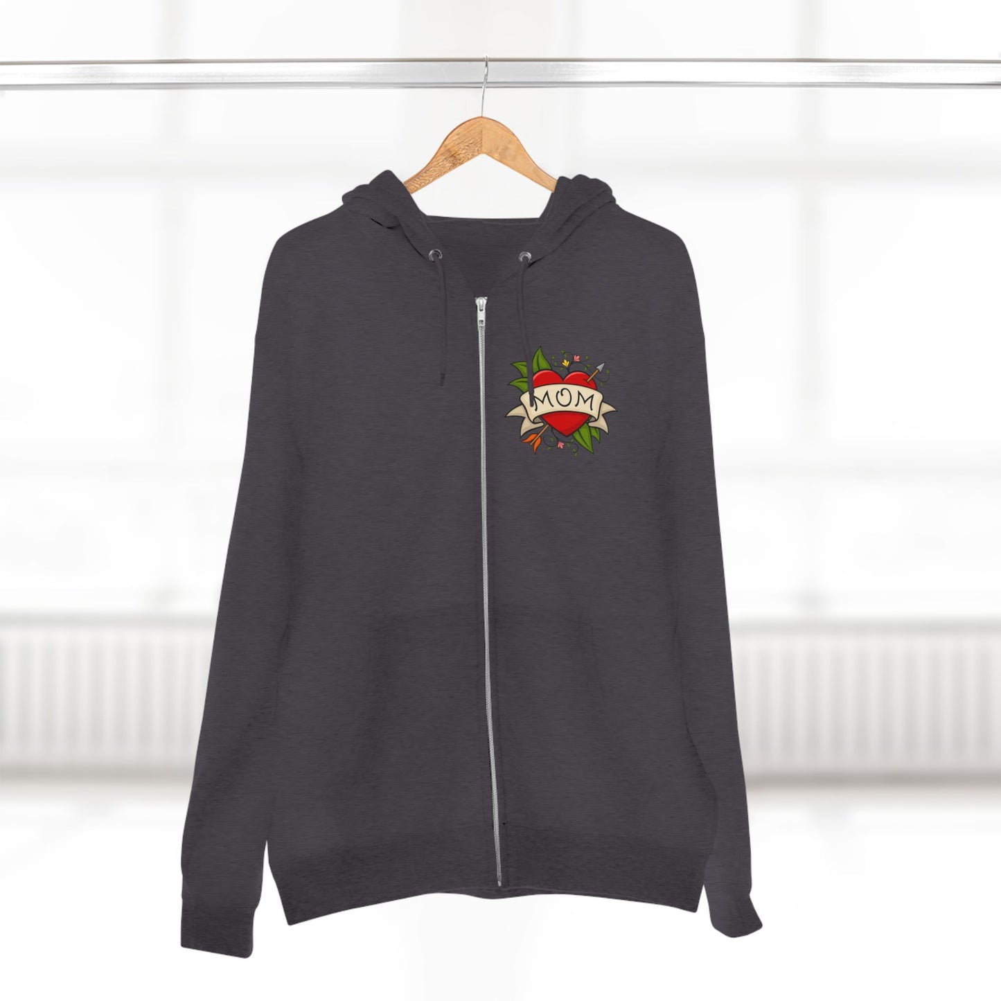 Mom Heart Tattoo Zip Hoodie | Retro Traditional Mom Tattoo Design