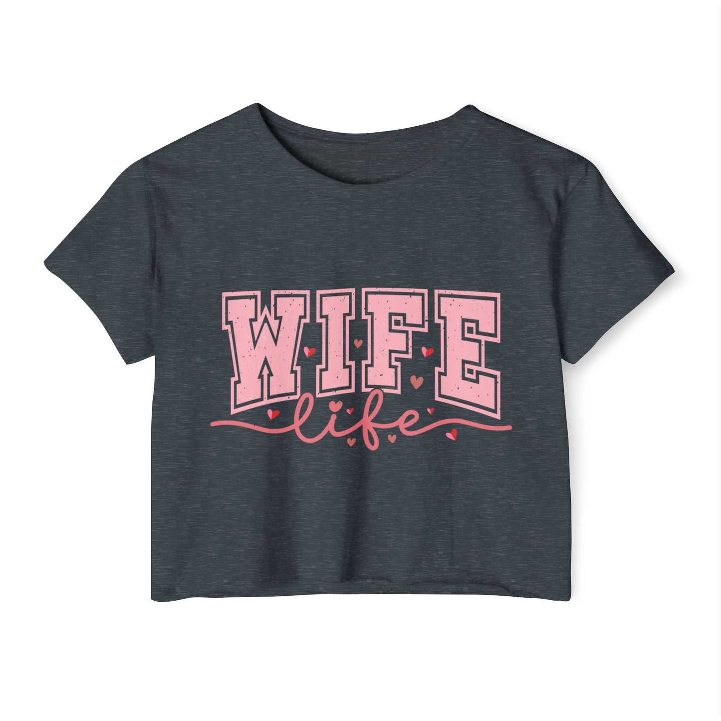 Wife Life Crop Top — Pink Retro Varsity "WIFE life" Festival Tee