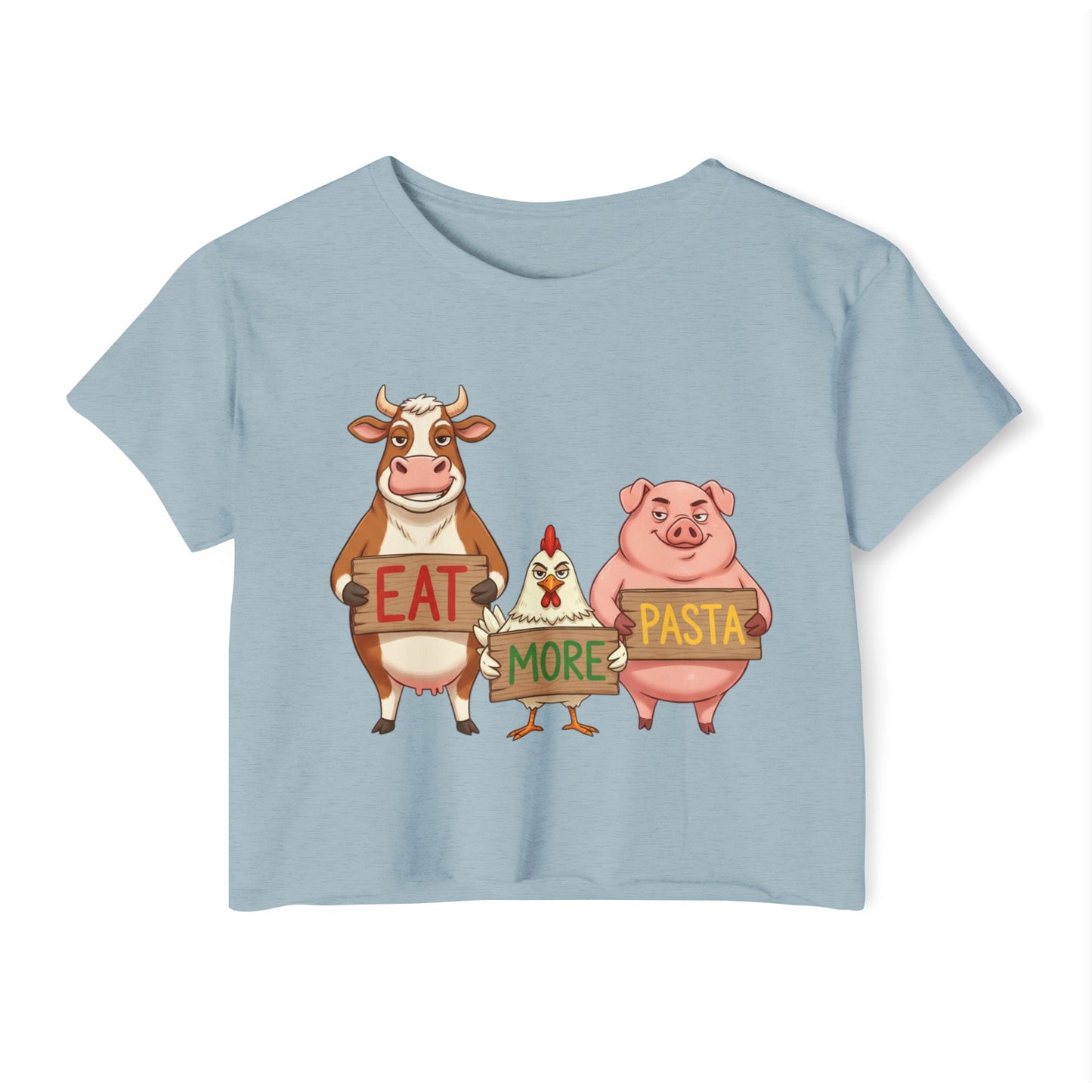 Eat More Pasta cow chicken pig design Crop Top | farm animal illustration, funny
