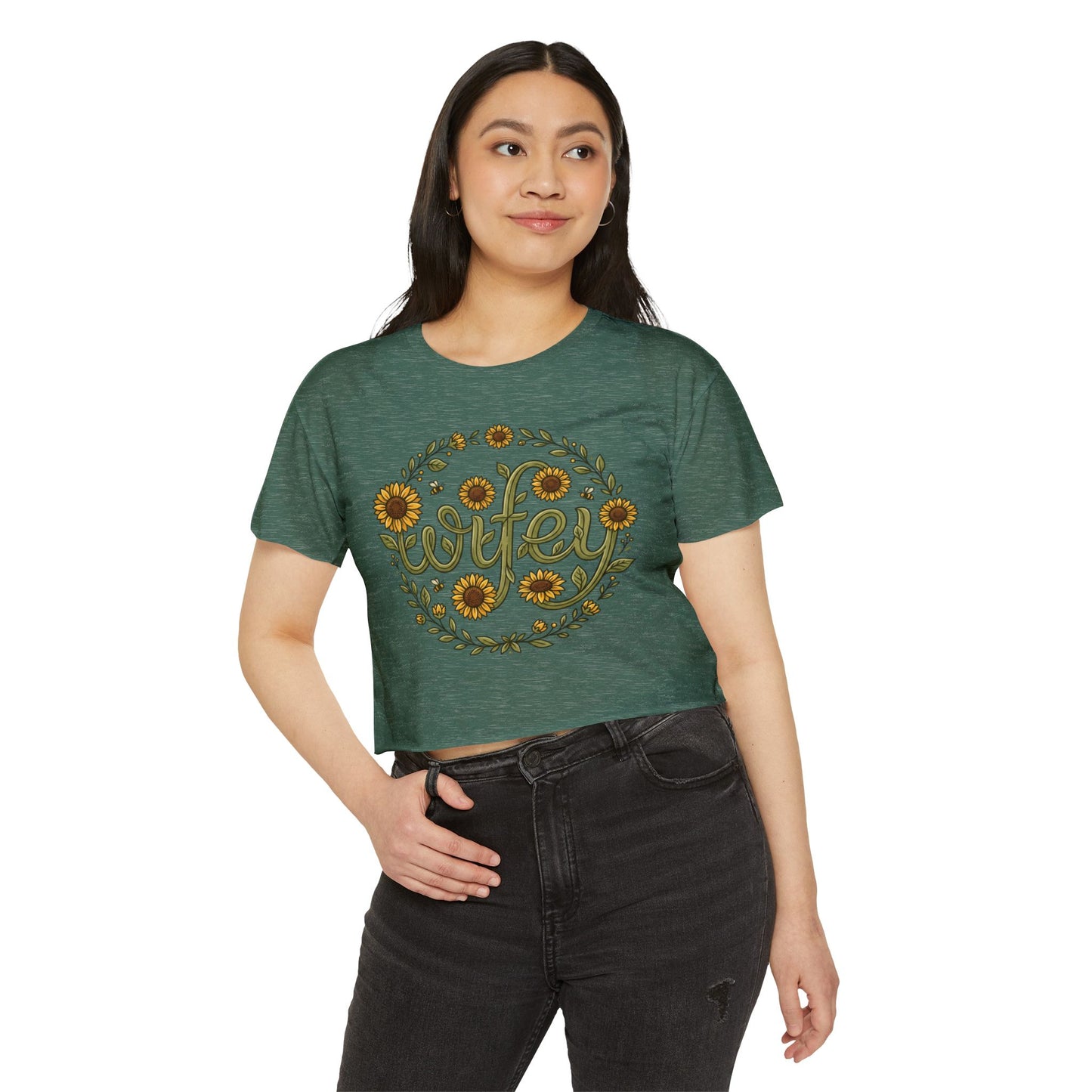 Wifey Sunflower Crop Top — Floral Bridal Festival Tee
