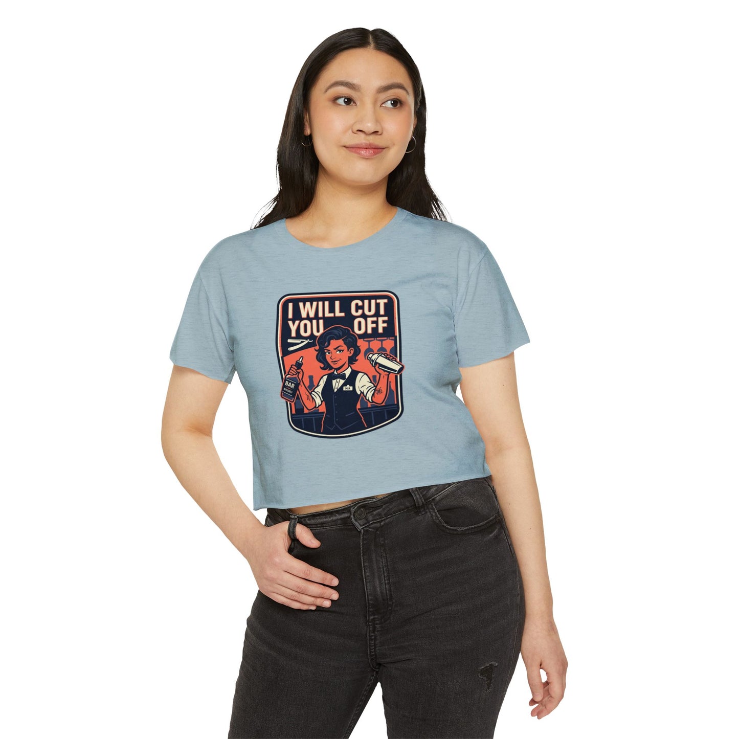 Women's Crop Top — 'I Will Cut You Off' Barber Shop Graphic