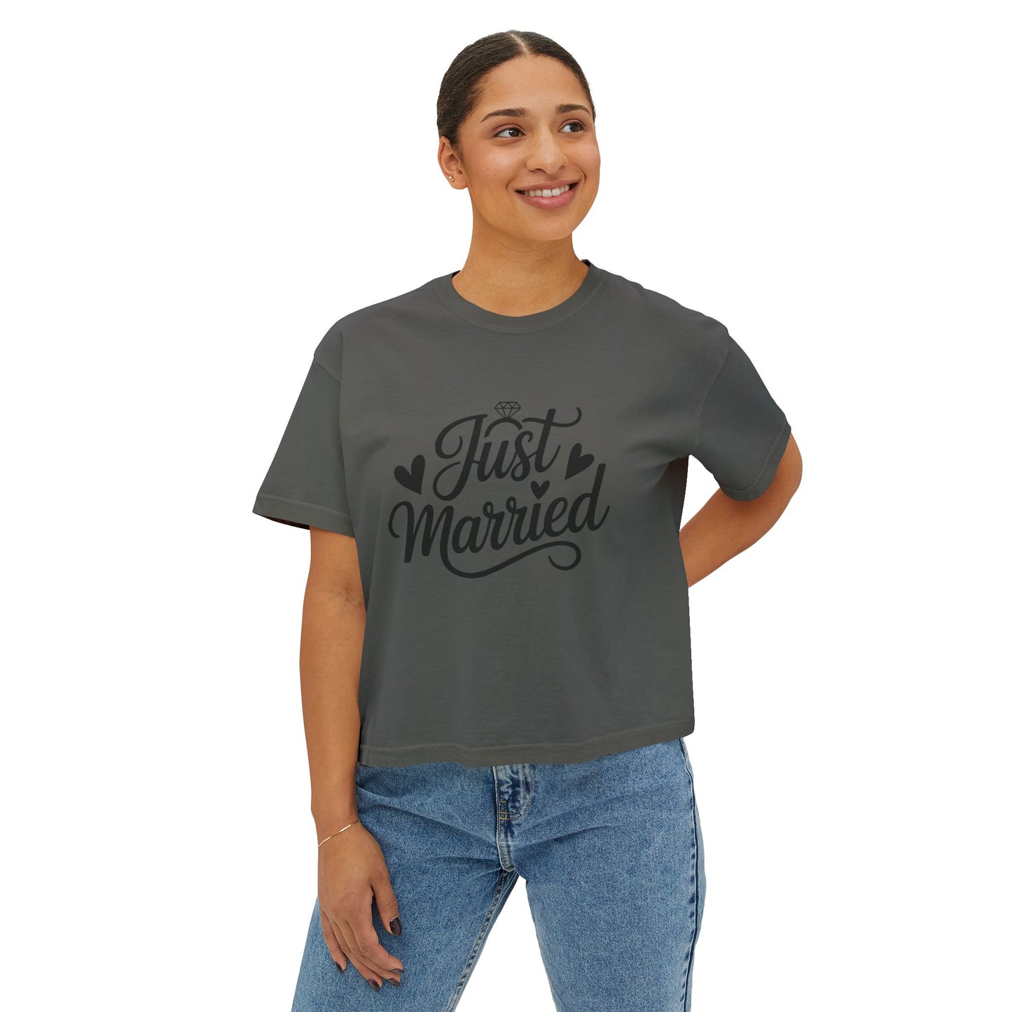 Just Married script tee Women's Boxy Tee | Bridal, Wedding Day Shirt