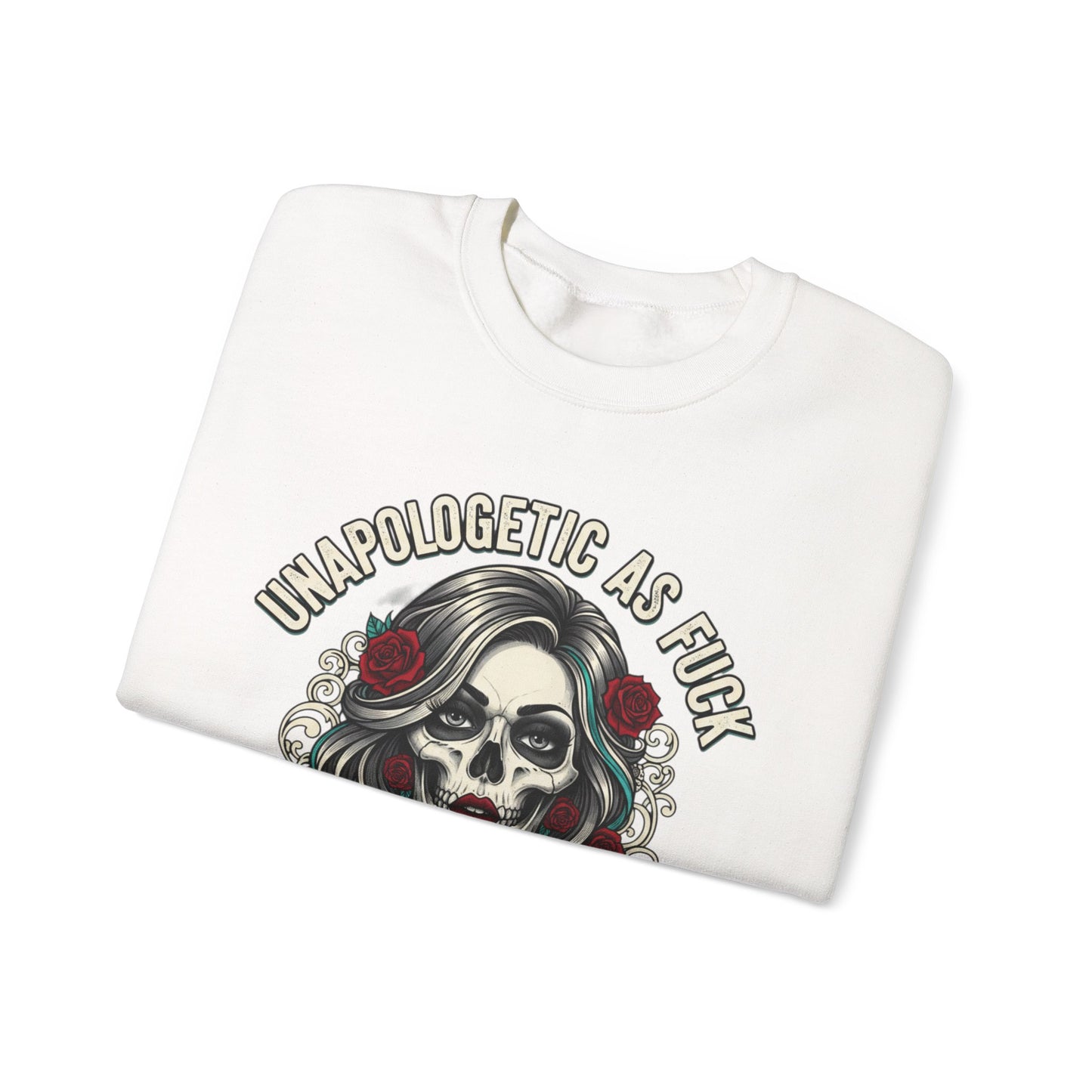 Unapologetic Skull Girl Crewneck Sweatshirt | Day of the Dead Floral Graphic