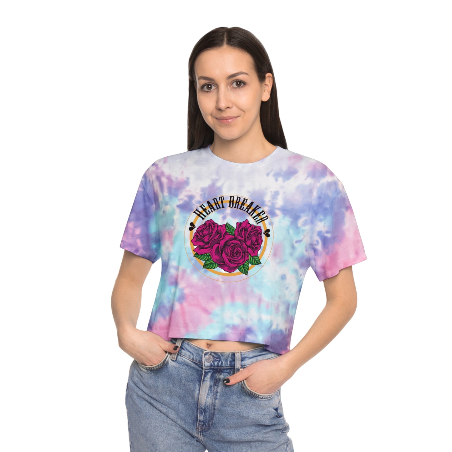 Heart Breaker Rose Artwork Crop Tee | Blue Tie-Dye