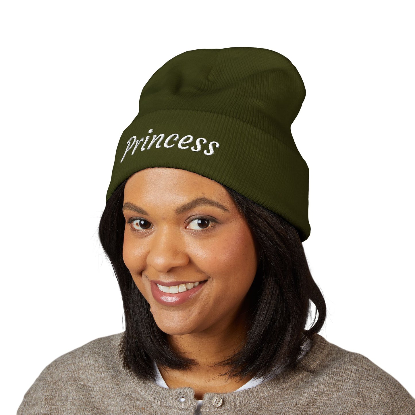 Princess embroidered beanie, cuffed hat, knit winter cap