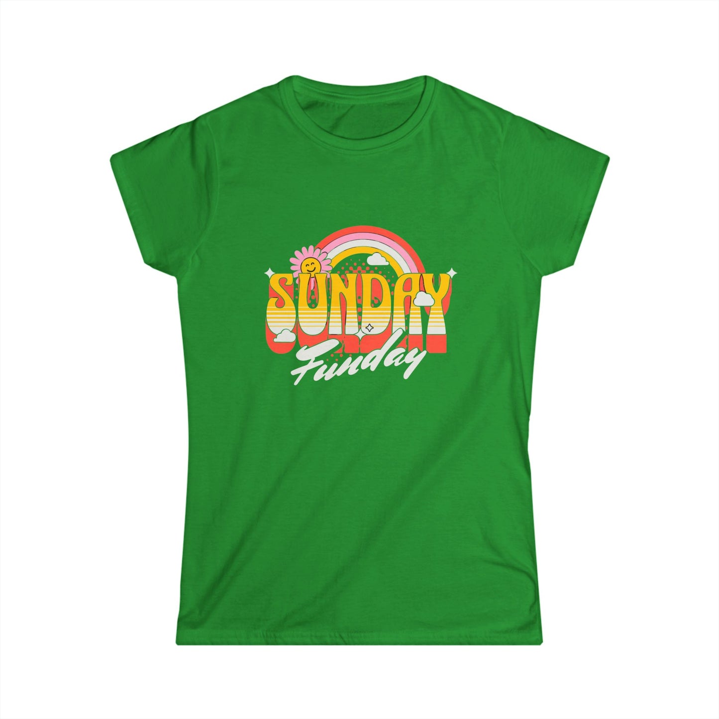 Sunday Funday Women's Softstyle Tee - Retro Rainbow Graphic T-Shirt